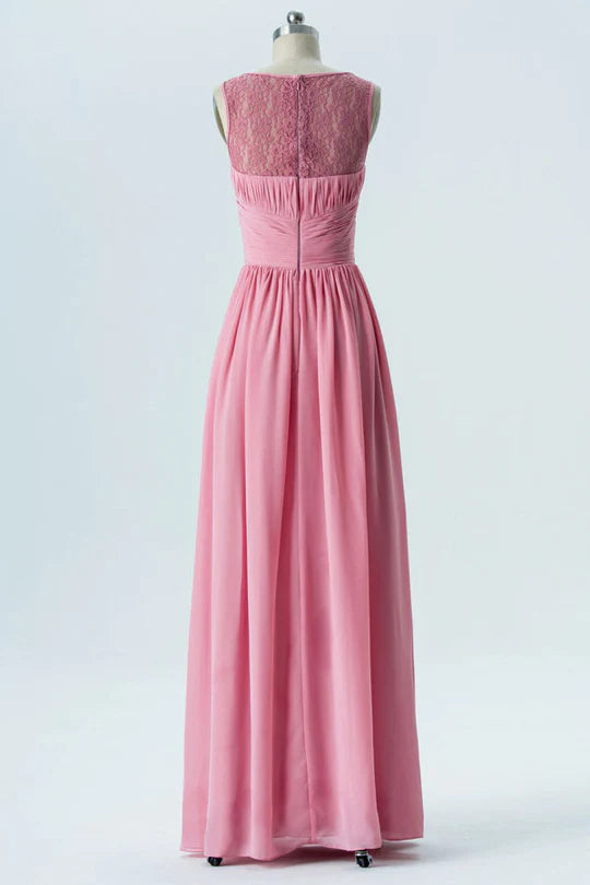 Pink Sweetheart Round neck Sleeveless Chiffon Bridesmaid Dress