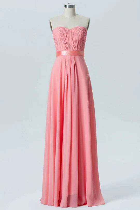 Pink Sweetheart Bow Back Off-the-Shoulder Chiffon Bridesmaid Dress