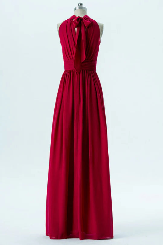 Chiffon Halter Banded Waist Bridesmaid Dress