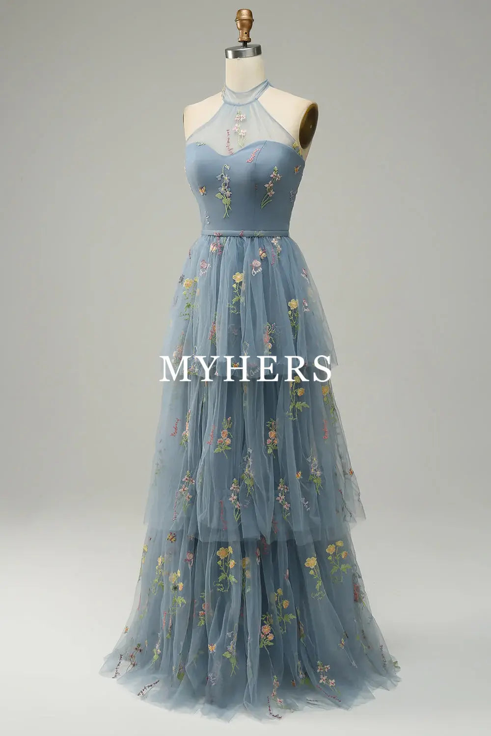 Formal Wear Dresses A Line Halter Floor Length Tulle Luxury Embroidery High Quality Fantastic Prom Dress