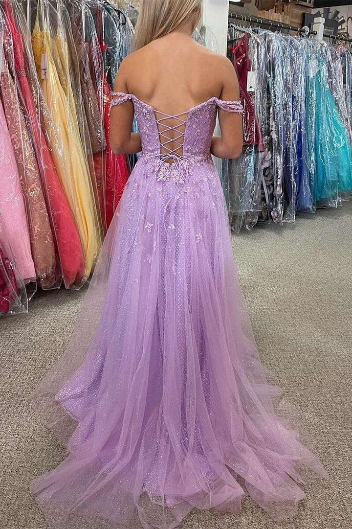 Tulle Off-the-Shoulder Appliqués Long Prom Dress