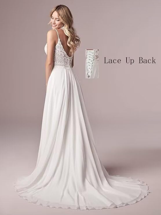 New Pattern Wedding Dress A-line Beach Boho Lace Applique Bride Chiffon Side fork Formal Women's Dresses