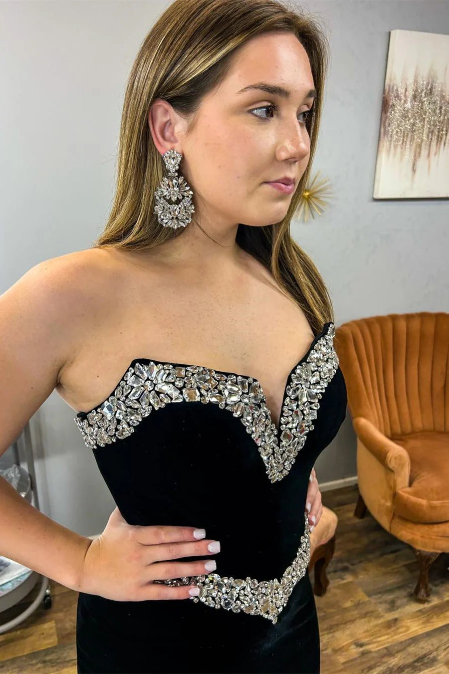 Strapless Rhinestone Mermaid Long Gown