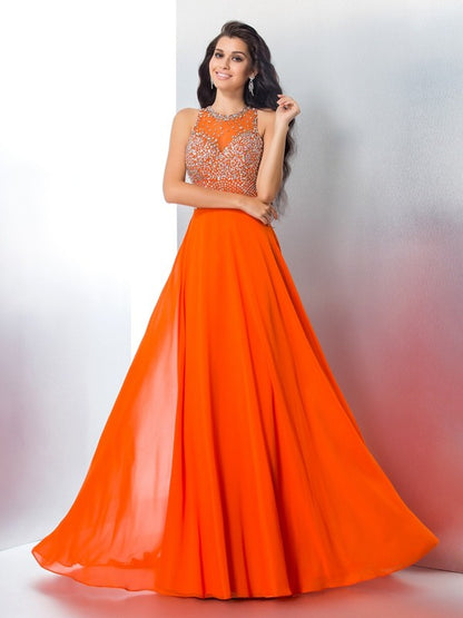 Trumpet/Mermaid Scoop Beading Sleeveless Floor Length Chiffon Dresses