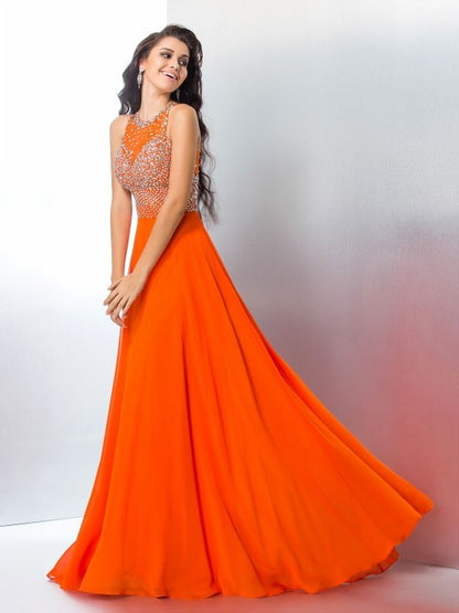 Trumpet/Mermaid Scoop Beading Sleeveless Floor Length Chiffon Dresses