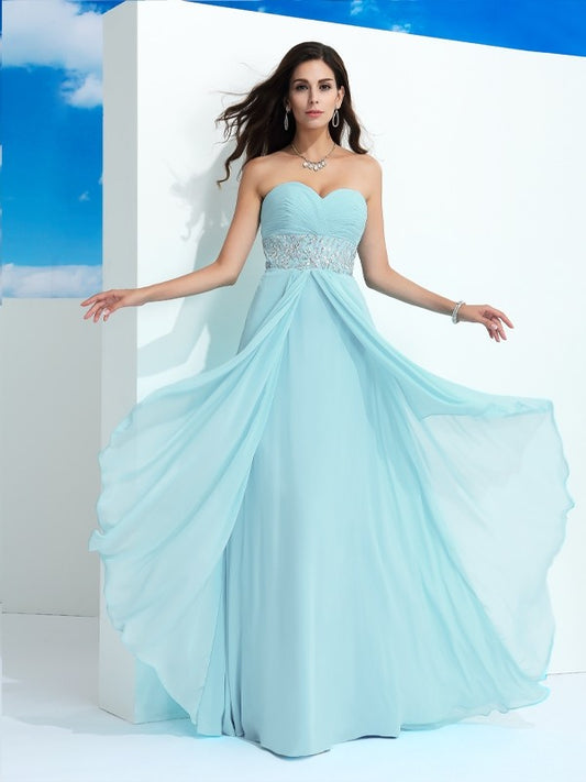 A-Line/Princess Sweetheart Beading Sleeveless Long Chiffon Dresses