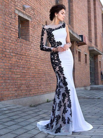 Trumpet/Mermaid Scoop Applique Long Sleeves Long Chiffon Dresses