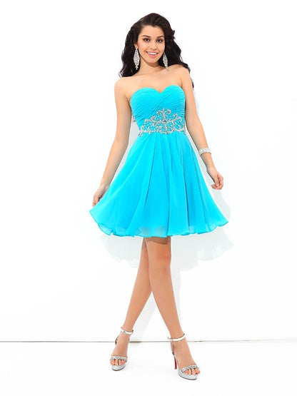 A-Line/Princess Sweetheart Pleats Sleeveless Short Chiffon Cocktail Dresses Party Dresses