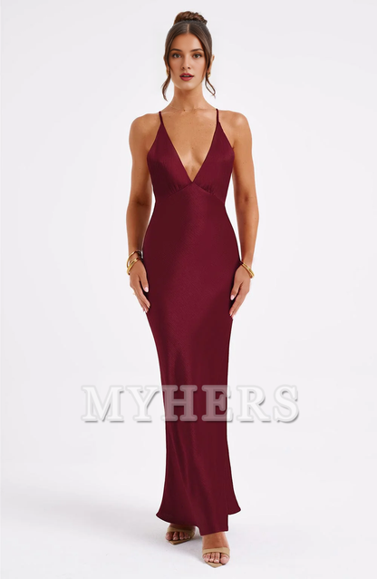Elegant Mermaid Spaghetti Strap Deep V Neck Backless Sheath Charming Dresses Bridesmaid Dresses Wedding Guests Dresses