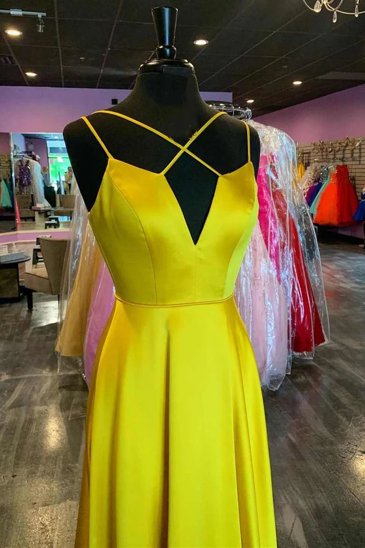 Satin Lace-Up Backless Long Formal Dress
