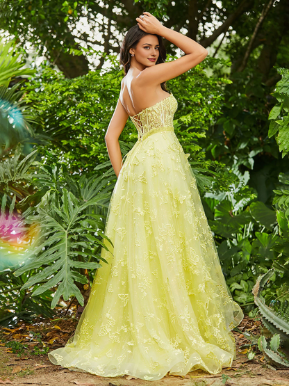 A-Line Corset Dress Bodice Sweep Brush Prom Dress