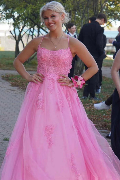 Lace Up Back  A-line Long Formal Dress