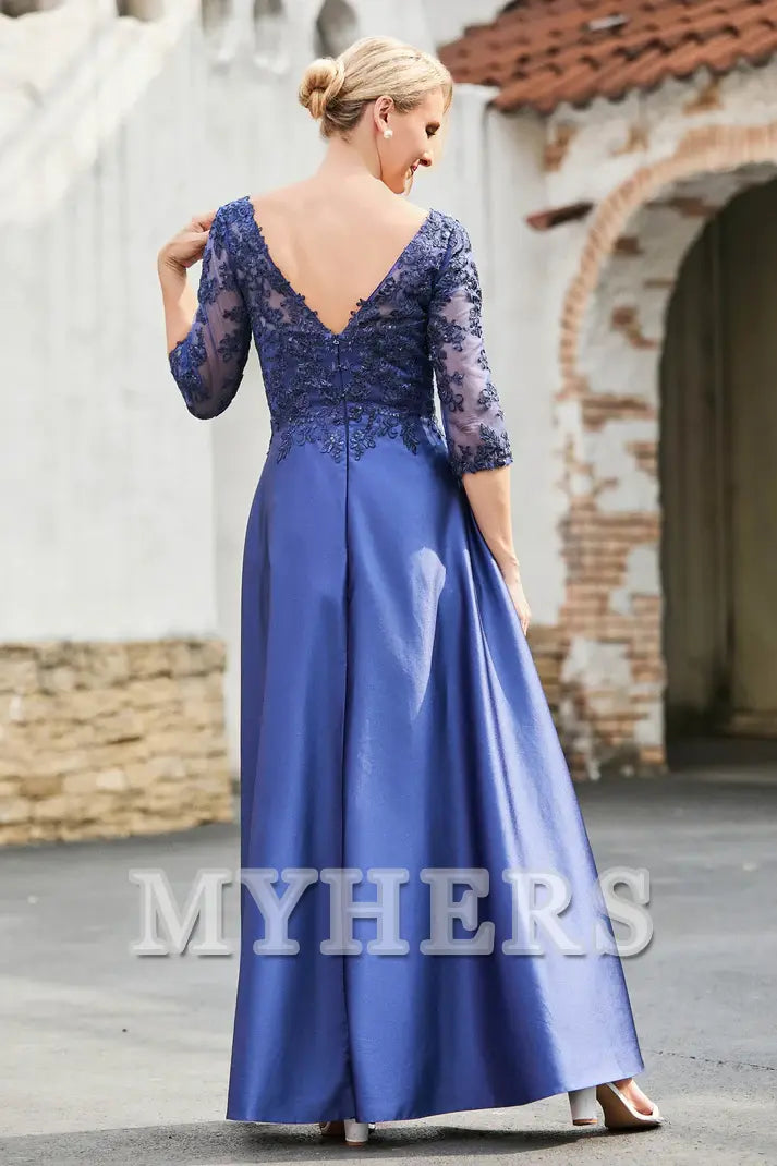 My Hers New Product Mother of The Bride Dress A-Line Satin V-neck Delicate Lace Applique Dress Elegant Wedding Guests Dresses