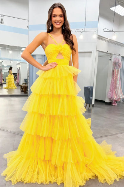 Print Halter Keyhole Ruffle Tiered Long Prom Dress