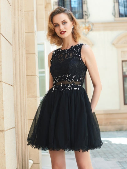 A-Line/Princess Jewel Sleeveless Lace Net Short/Mini Cocktail Dresses