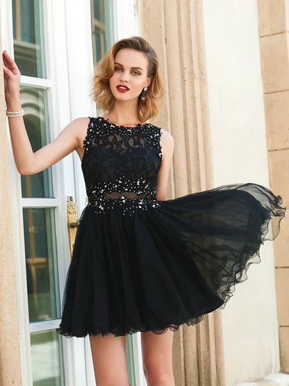 A-Line/Princess Jewel Sleeveless Lace Net Short/Mini Cocktail Dresses