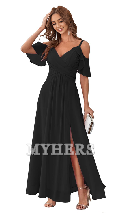 Sweetheart Off Shoulder Chiffon Side Fork Elegant Long Bridesmaid Dresses Wedding Guests Dresses