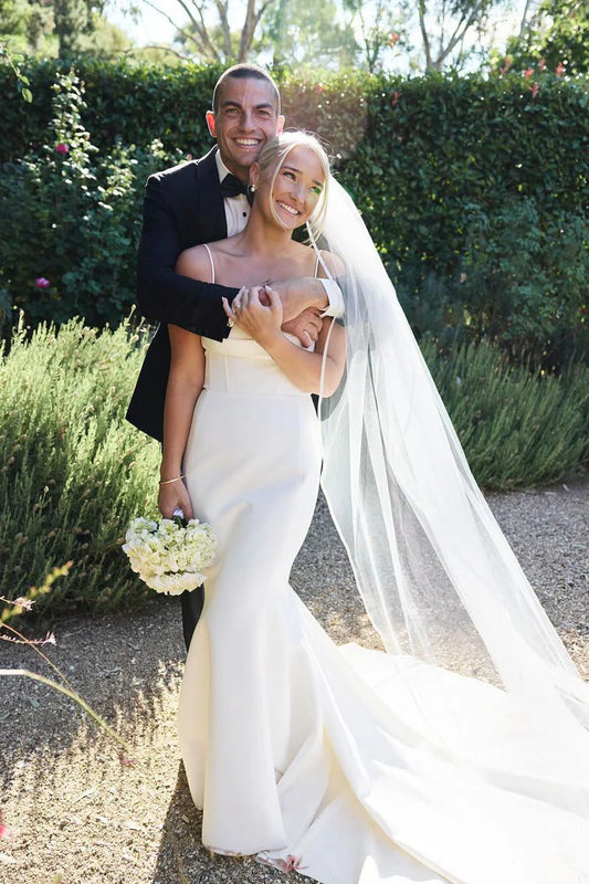 Mermaid Sweetheart V-Neck Spaghetti Strap Soft Satin Back Buckle  Wedding Dresses