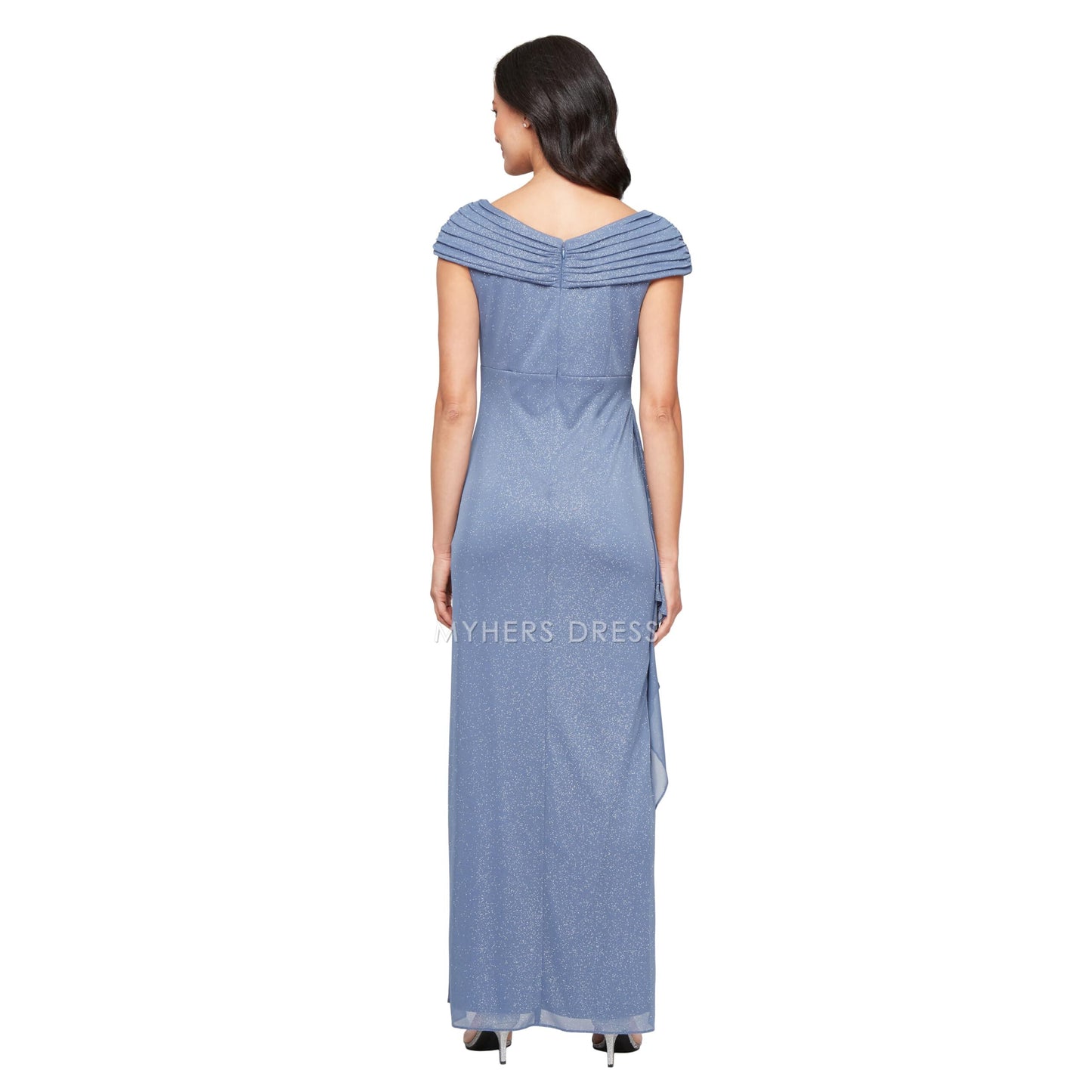 My Hers New Product Mother of The Bride Dress Women's Long L-Neck Glitter Mesh with Ruched Neckline Elegant Unique Dresses Formal Dresses Wedding Guests Dresses