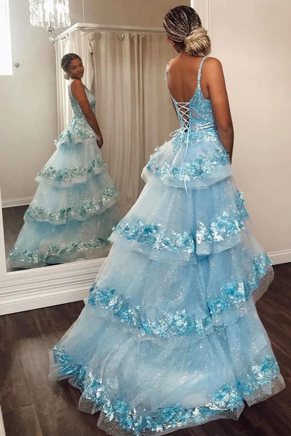 Sequin Lace V-Neck Pageant Dress with Attached Train