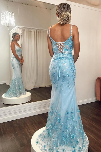 Sequin Lace V-Neck Pageant Dress with Attached Train