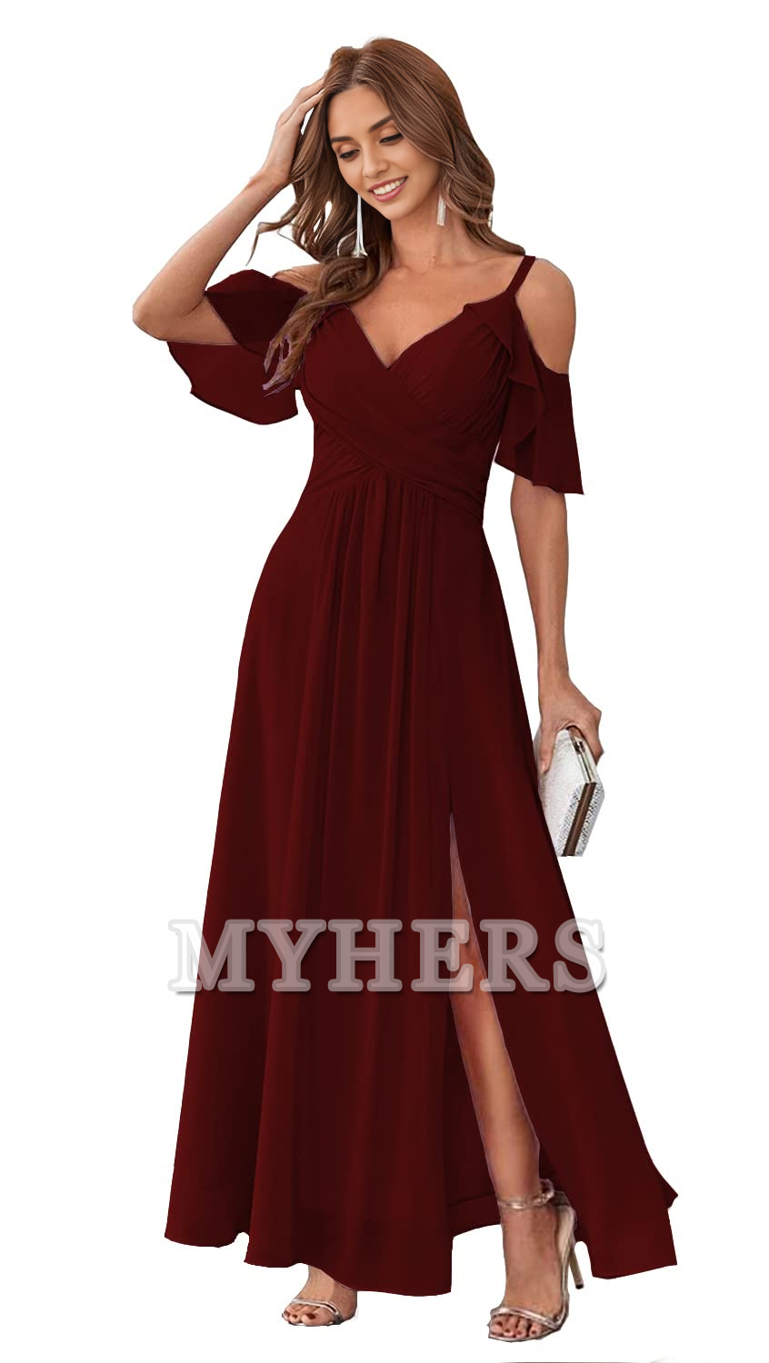 Sweetheart Off Shoulder Chiffon Side Fork Elegant Long Bridesmaid Dresses Wedding Guests Dresses