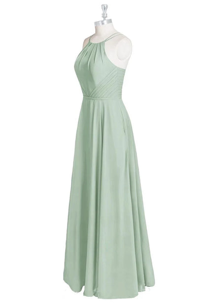 Halter Spaghetti Straps A-Line Long Bridesmaid Dress