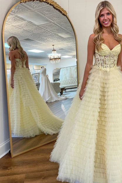 Appliques Sweetheart Ruffle Tiered A-Line Prom Dress
