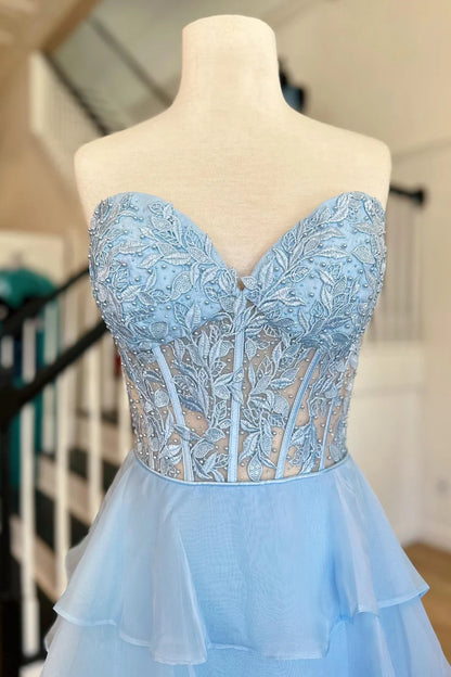 Chiffon Sweetheart Ruffle Tiered Long Prom Dress