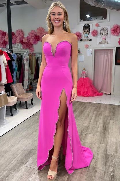 Beaded Strapless Mermaid Long Formal Dress with Slit
