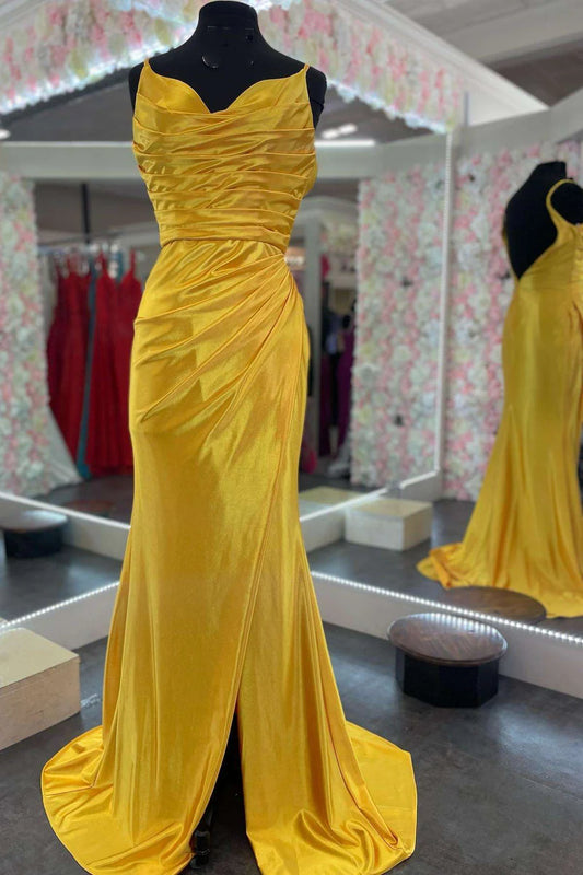 Cowl Neck Backless Mermaid Long Prom Dress