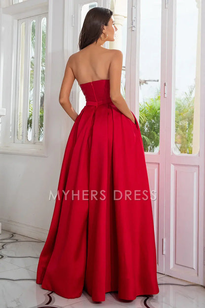 My Hers Ladies Formal Dress Elegant A Line Strapless Backless With Split Front Long Prom Dress