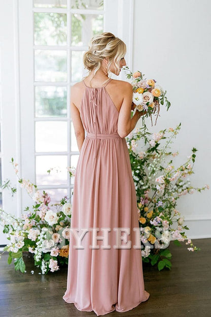 A-Line Pleated Elegant Simple Fashion Long Bridesmaid Dresses Wedding Guests Dresses