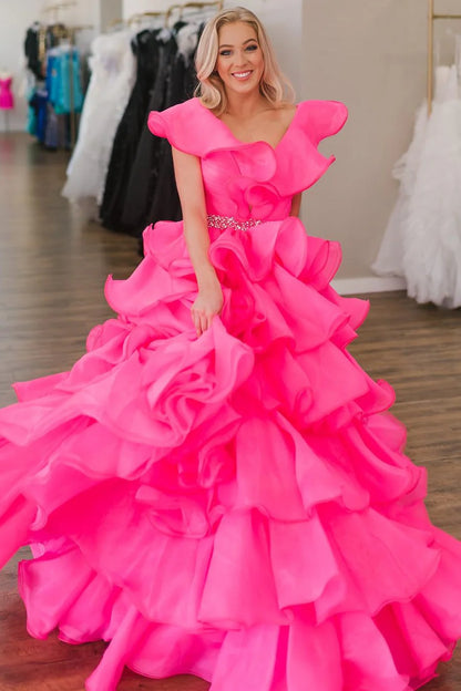 Ruffle Multi-Layer A-Line Long Prom Dress
