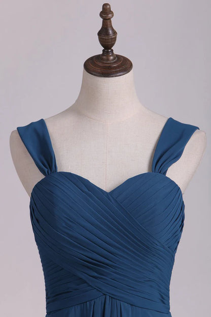 Dark Blue Square neck Sweetheart Backless A-Line Long Bridesmaid Dress