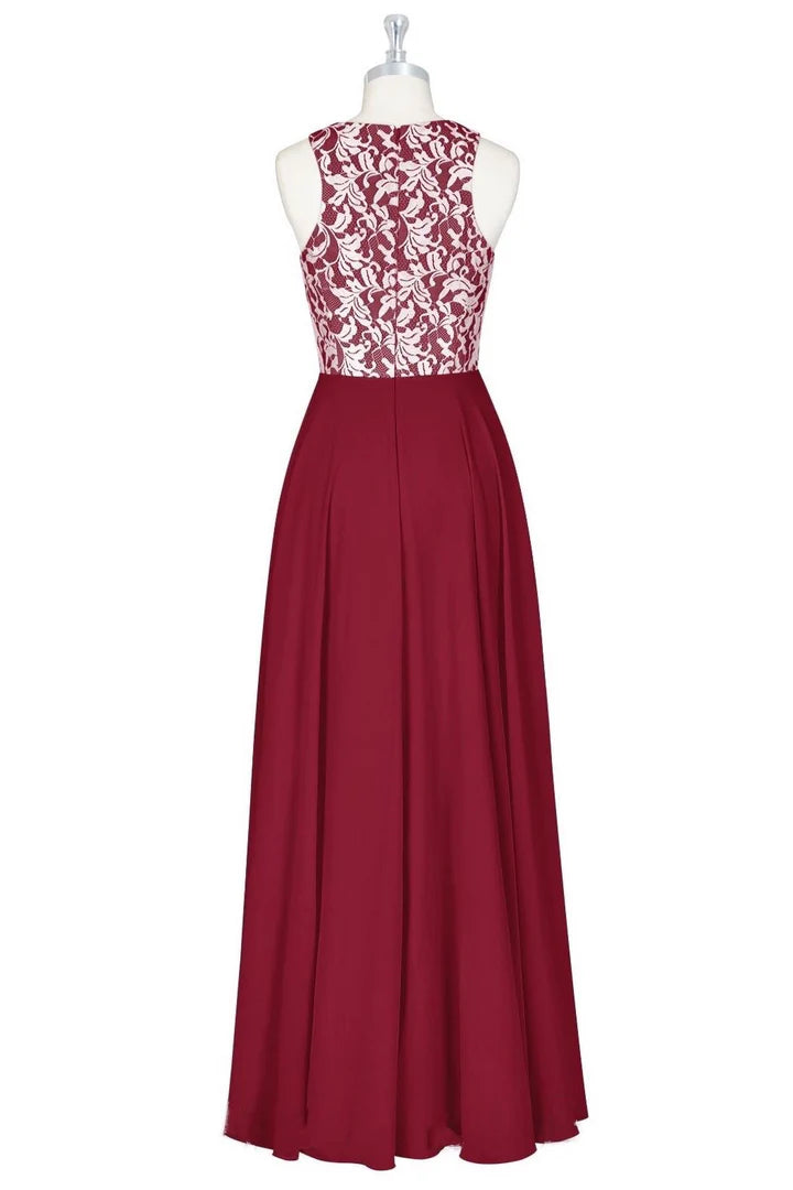 Print Crew Neck Sleeveless A-Line Long Bridesmaid Dress