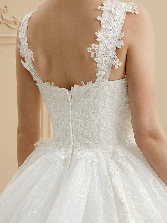 Ball Gown Wedding Dresses Sweetheart Neckline Tulle All Over Lace Regular Straps Glamorous Illusion Detail with Lace