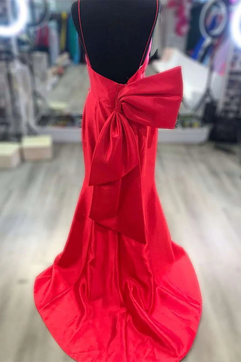 V-Neck Bow-Back Mermaid Long Prom Dress