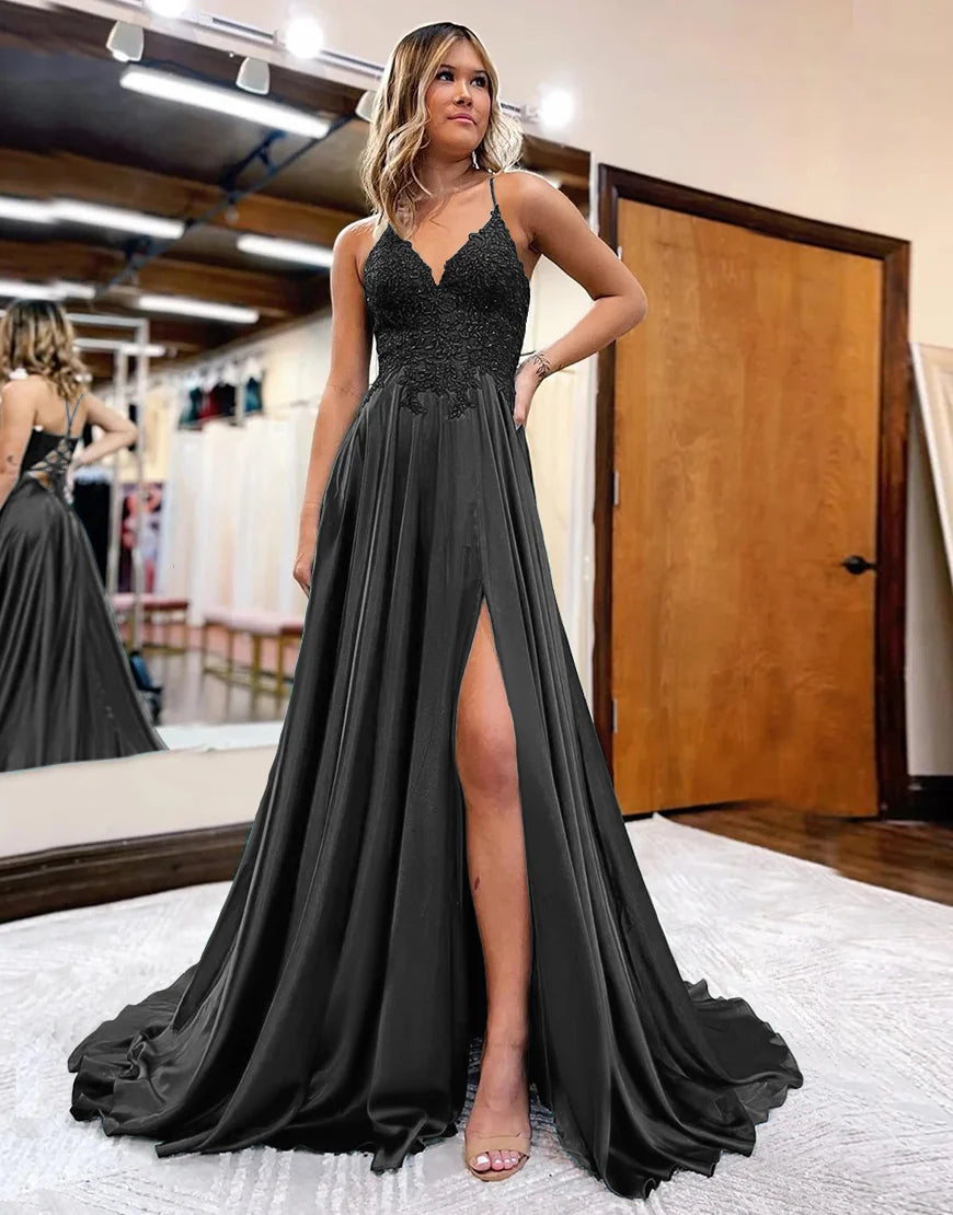 A-Line Long Prom Dress with Lace