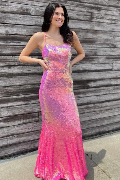 Sequin Lace-Up Mermaid Long Gown