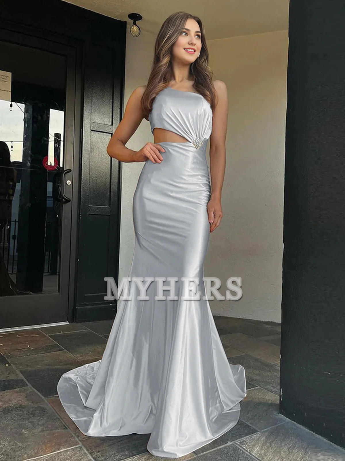 Formal Women's Dresses Wedding Guest Dresses One-Shoulder Sleeveless Mermaid Cultivate oneself Satin Long Prom Dress Show Waist Charming Evening Dress