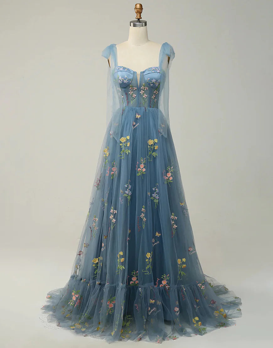 Embroidery Corset Long Prom Dress