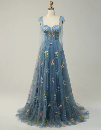 Embroidery Corset Long Prom Dress