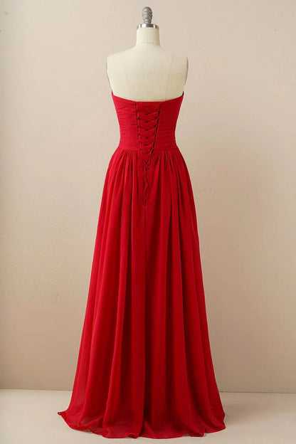 Burgundy Sweetheart Chiffon A-Line Off-the-Shoulder Pleats Bridesmaid Dress