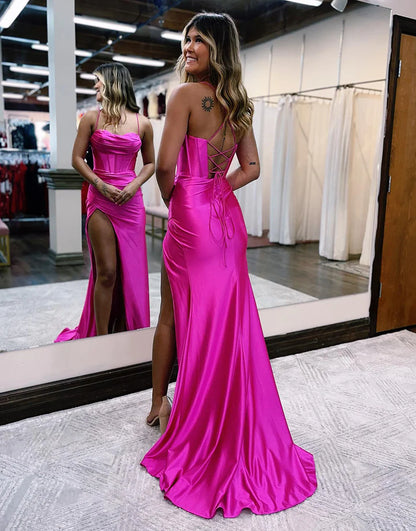 Satin Long Sheath Prom Dress with Split