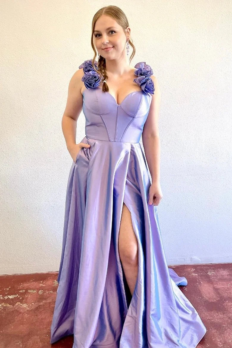 Corset A-Line Long Prom Dress with Rosette Straps