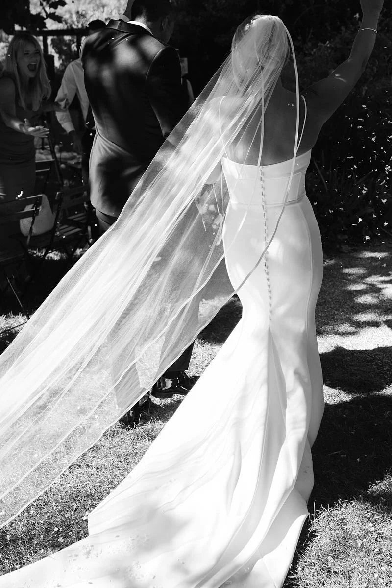 Mermaid Sweetheart V-Neck Spaghetti Strap Soft Satin Back Buckle  Wedding Dresses