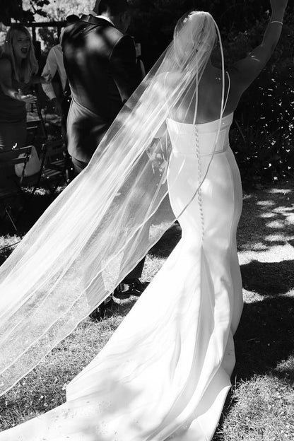 Mermaid Sweetheart V-Neck Spaghetti Strap Soft Satin Back Buckle  Wedding Dresses