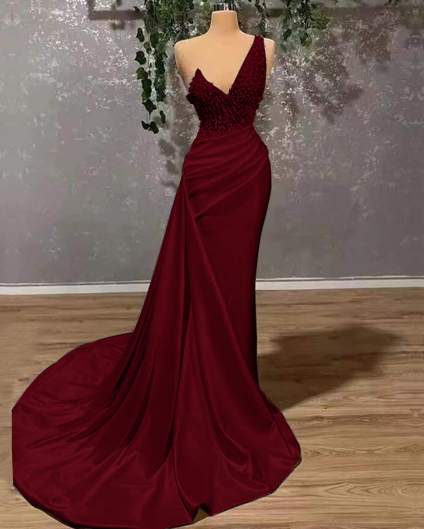 Sheath One Shoulder  Sweep/Brush Train Dresses Long Prom Dress With Sequins