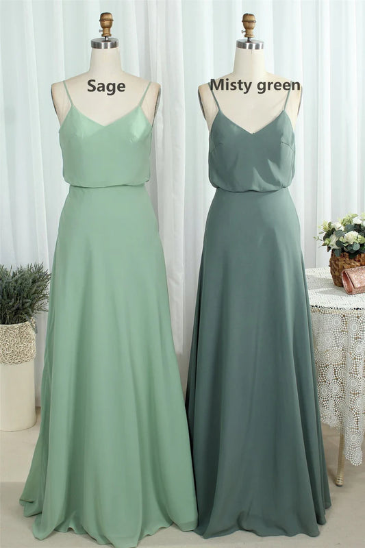 Chiffon Straps Long Bridesmaid Dress